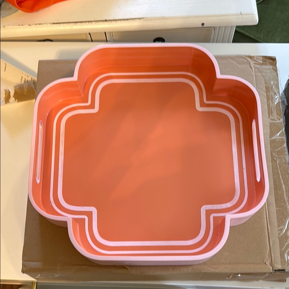 Anthropologie Coral Lacquered Decorative Tray, NIB